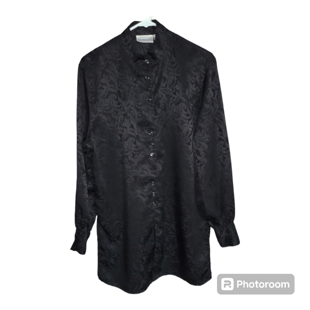 Christie & Jill M oversized dress shirt whimsy‎ goth Black embroidered dr…
